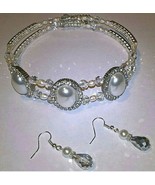 Pearl Crystal Bridal Prom Wedding Choker Necklace Set - £27.45 GBP