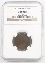 1872-H Straits Settlements 1/2 Cent Coin Graded by NGC AU-50 BN  KM# 8 - £347.41 GBP