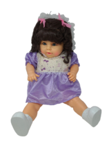 Vintage 22&quot; Large Doll Brunette Purple Dress Unbranded Plastic Rubber 70s - £70.05 GBP