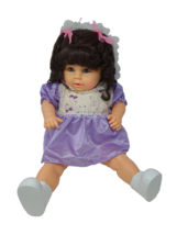 Vintage 22&quot; Large Doll Brunette Purple Dress Unbranded Plastic Rubber 70s - £66.63 GBP