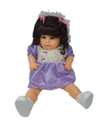 Vintage 22&quot; Large Doll Brunette Purple Dress Unbranded Plastic Rubber 70s - £69.89 GBP
