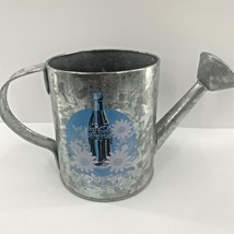 Vintage COCA COLA Galvanized Tin Metal Watering Can 5&quot; Tall Blue White Floral  - £14.28 GBP