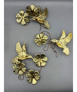 Vtg Gold Brass Tone Metal Hummingbird &amp; Flower Wall Art Decor - $406.47 MXN