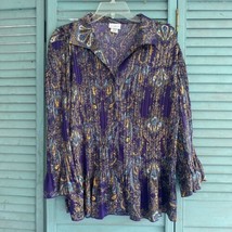 Jaclyn Smith Woman&#39;s Button Up Shirt Blouse ~ Sz XL~ Purple ~ Long Sleeve - £17.71 GBP
