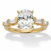PalmBeach Jewelry Gold-Plated Silver Oval and Baguette CZ Engagement Ring - £15.79 GBP
