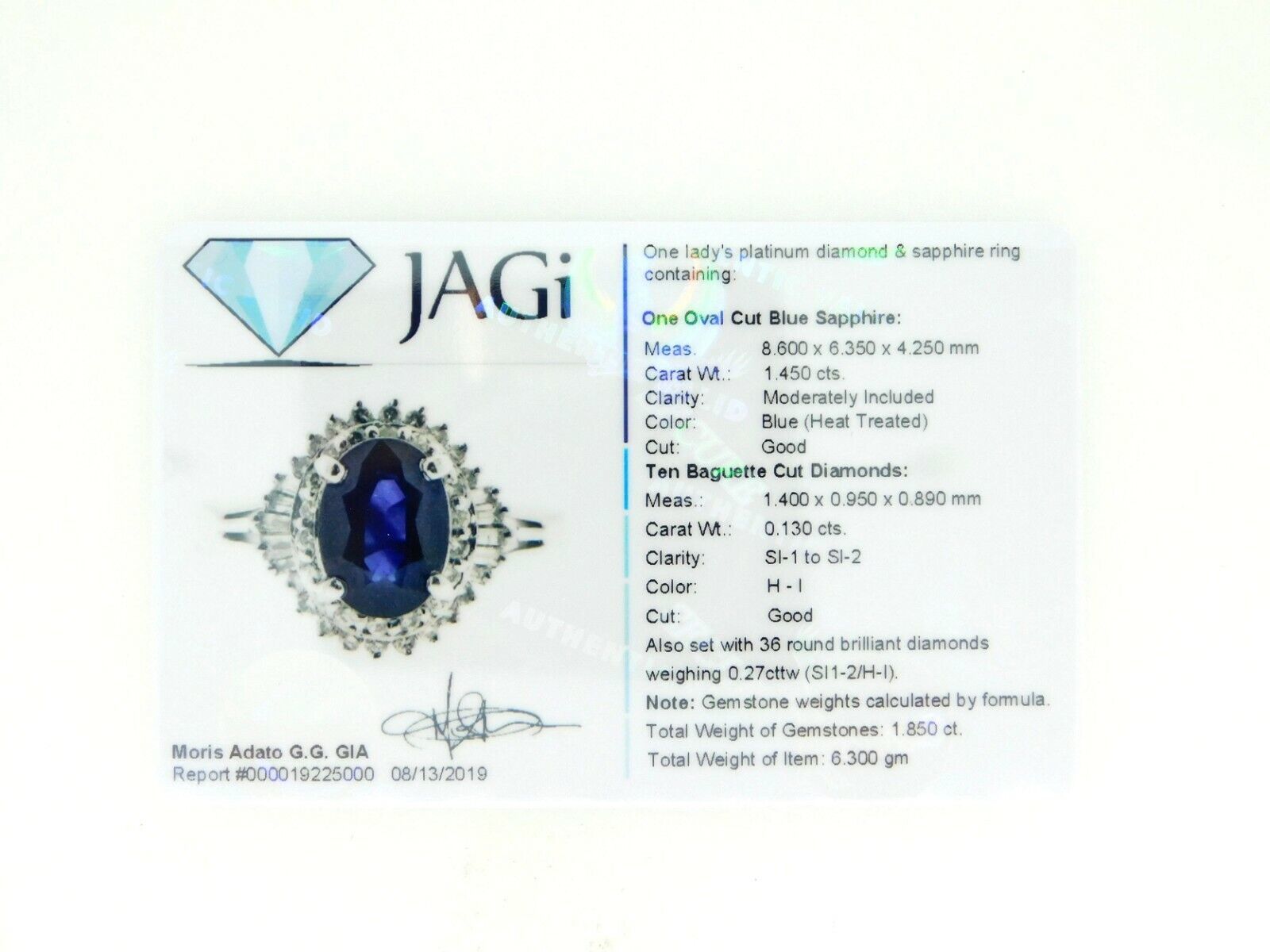 Platinum 1.42ct Blue Genuine Natural Sapphire and Diamond Ring w/ Report (#J487) Item image 13
