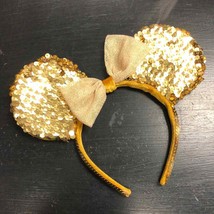 Disney Minnie Mouse Ears 50th Anniversary Headband w/ Bow Gold Sequin Disneyland - £29.78 GBP