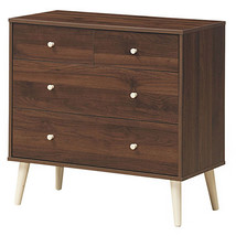 4-Drawer Dresser Chest Cabinet Home Organizer Rubber Leg W/Rail Walnut Finish - £178.62 GBP