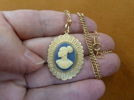 (CA30-15) RARE African American LADY blue + ivory CAMEO brass Pendant necklace - £20.16 GBP
