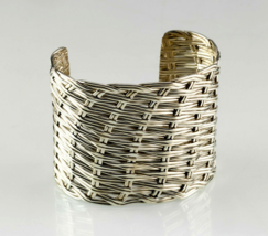 Handmade Wide Basket Weave Double Wire Sterling Silver Cuff Bracelet 112.6g - $690.74