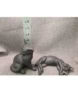 Vtg Matte Black Ceramic Cat, Kitten Figurines Pair Decor, Artist Signed ... - £62.32 GBP