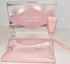 Ralph Lauren Romance Me 3pc Boxed Gift Set Cosmetic Bag/Wristlet Parfum ... - £31.07 GBP