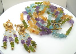 Vintage Gold-tone Gemstone Chip Necklace Set Signed NAPIER on Earrings - $129.94
