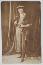 RPPC Flapper Girl Woman Beaded Dress Fur Stole Studio Photo Postcard G26 - £11.72 GBP