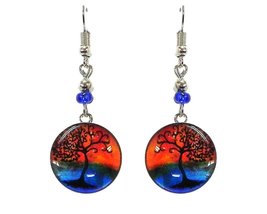 Round New Age Spiritual Tree of Life Graphic Metal Dangle Earrings - Wom... - $14.84