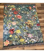 Anthropologie Nathalie Lete Velvet Throw Blanket Dark Turquoise New With... - $189.99