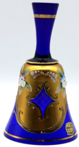 Bohemia Glass Made in Czechoslovakia Cobalt Blue Bell w/ Gold &amp; Raised E... - $19.99