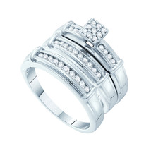 14k White Gold His Hers Round Diamond Cluster Matching Bridal Wedding Ring Set - $950.00