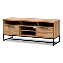 Modern Contemporary Industrial Oak Finished Wood &amp; Black Metal 2-Drawer TV Stand - £201.51 GBP