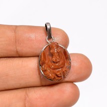 Golden Sandstone Lord Ganesha Shape Ethnic Style Handmade Pendant 1.1&quot; 3.4 gms. - £14.17 GBP