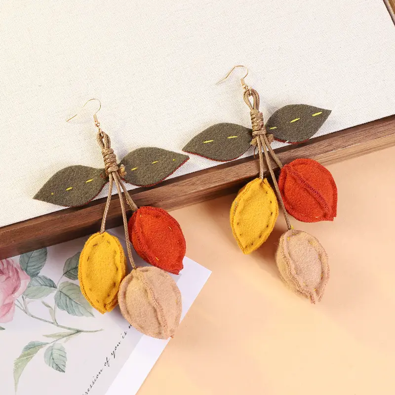 Chic Boho Pumpkin Tassel Earrings - Handcrafted Woven Fabric, Stainless ... - £15.32 GBP