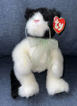 Vintage 1993 Ty Attic Treasures ARLEN Plush Black &amp; White Jointed Cat w/Tags 8” - £9.56 GBP