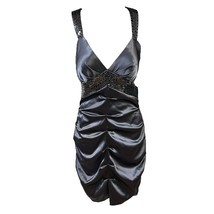 Bee Darlin Dark Grey Short Dress Formal Beaded Cut Outs Open Back Ruching 7/8 - $7.60