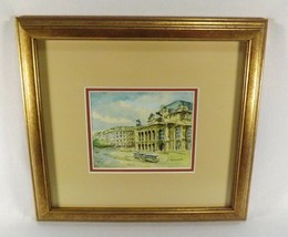 Mid Century Painting Watercolor Buildings in Paris Impressionist Framed &amp; Glass - £26.71 GBP