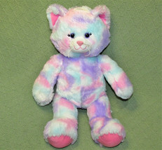 Build A Bear Cat With Voice Box Pastel Tye Dye Pink Purple 16" Stuffed Animal - £12.38 GBP
