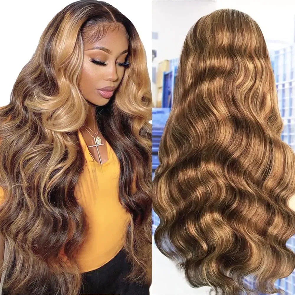 Highlight Wig 13x6 Hd Lace Frontal Wig Honey Blonde Body Wave Lace Front Hum - £66.52 GBP+