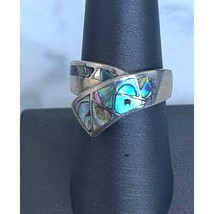 925 Sterling Silver And Abalone Bypass Ring Size 7.5 Sky - $41.18