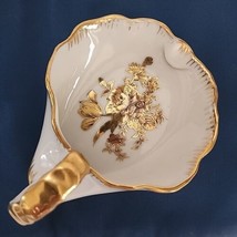 Vintage White Porcelain Scoop Dish Ashtray Cornucopia Gold Gilt Floral G922 - $24.74