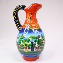 Talavera Pitcher Red Clay Handpainted 9” Mexico Pottery  Playa Del Carme... - $17.53