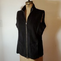Woolrich Vest Size L Chenille Corduroy Black Brass Zipper Pockets Sleeveless - £19.58 GBP