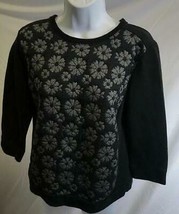 Ann Taylor flowers Black Striped Front French Terry Pullover Sweatshirt ... - $13.99