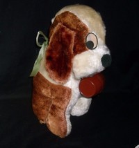 Vintage Commonwealth Brown White Puppy Dog Barrel Bank Stuffed Animal Plush Toy - £29.61 GBP