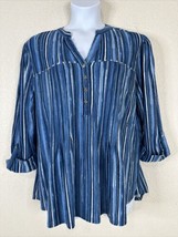 NWT Cocomo V-neck Blouse Womens Plus Size 3X Blue Striped Studded 3/4 Sl... - $27.90