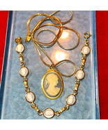 Vintage Celluloid Cameo Necklace and Bracelet Lot - £49.78 GBP
