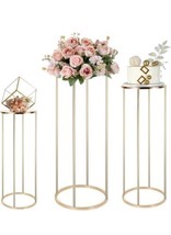 3PCS Cylinder Pedestal Stands for Parties, Gold Metal Plant round Cylinder Stand - $39.59