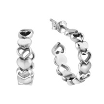 Loving Bonds Linked Hearts .925 Sterling Silver Post Hoop Earrings - £14.39 GBP