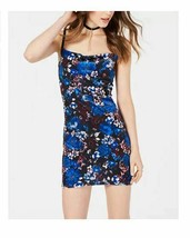 Material Girl Juniors SZ M Blue Violet Floral Printed Velvet Slip Mini Dress NEW - £16.27 GBP
