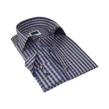 Men's Sports Dress Shirt MARCUZZI Turkey 100% Soft Cotton Marc8 Brown Checker image 2