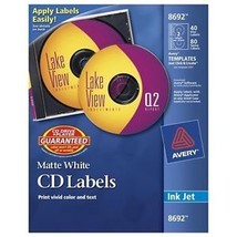 NEW Avery CD Labels  Matte White  40 Disc Labels and 80 Spine Labels (8692) - $18.81
