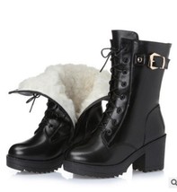 High-heeled genuine leather women winter boots thick wool warm women Military bo - £86.30 GBP