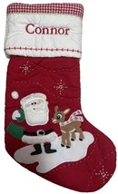 Pottery Barn Kids Quilted Santa &amp; Rudolph Christmas Stocking Monogrammed CONNOR - £23.94 GBP