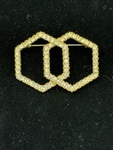 Vintage LEDO Double Hexagon Pin Brooch Designer Signed Rhinestones Sparkly - £15.93 GBP