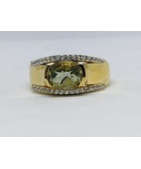 Natural green aqua ring with diamonds in 14k hallamrked solid gold - £1,754.19 GBP