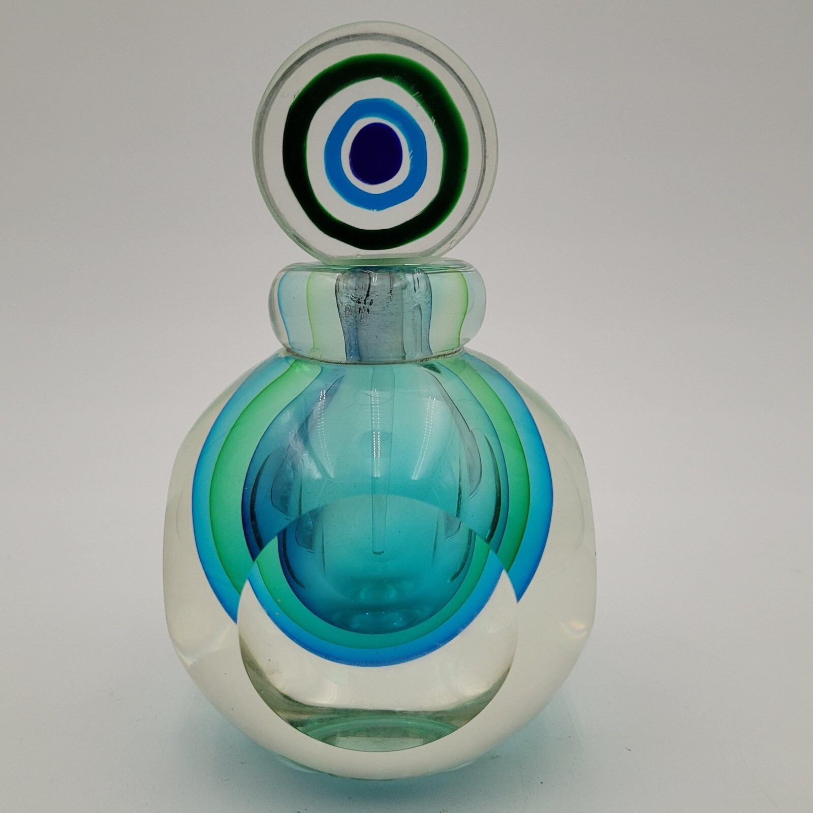 Fifth Avenue Crystal Sommerso Glass Perfume Bottle Turquoise Green Blue - $39.59