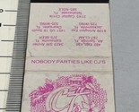 Vintage Matchbook Cover  CJ’s  Nobody Parties Like CJ’s  Gainesville, FL... - $12.38