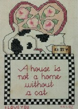 Cat Embroidery Finished Love Heart Home Sweet Sampler Floral Pink EVC - $13.95